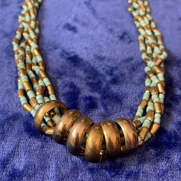 Vintage Beads & Metal Necklace Blue Bronze - Picture 3 of 5